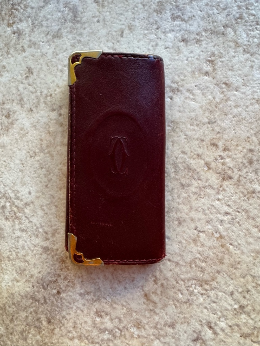 Vintage Cartier Burgundy Leather Key Case with Gold Hardware